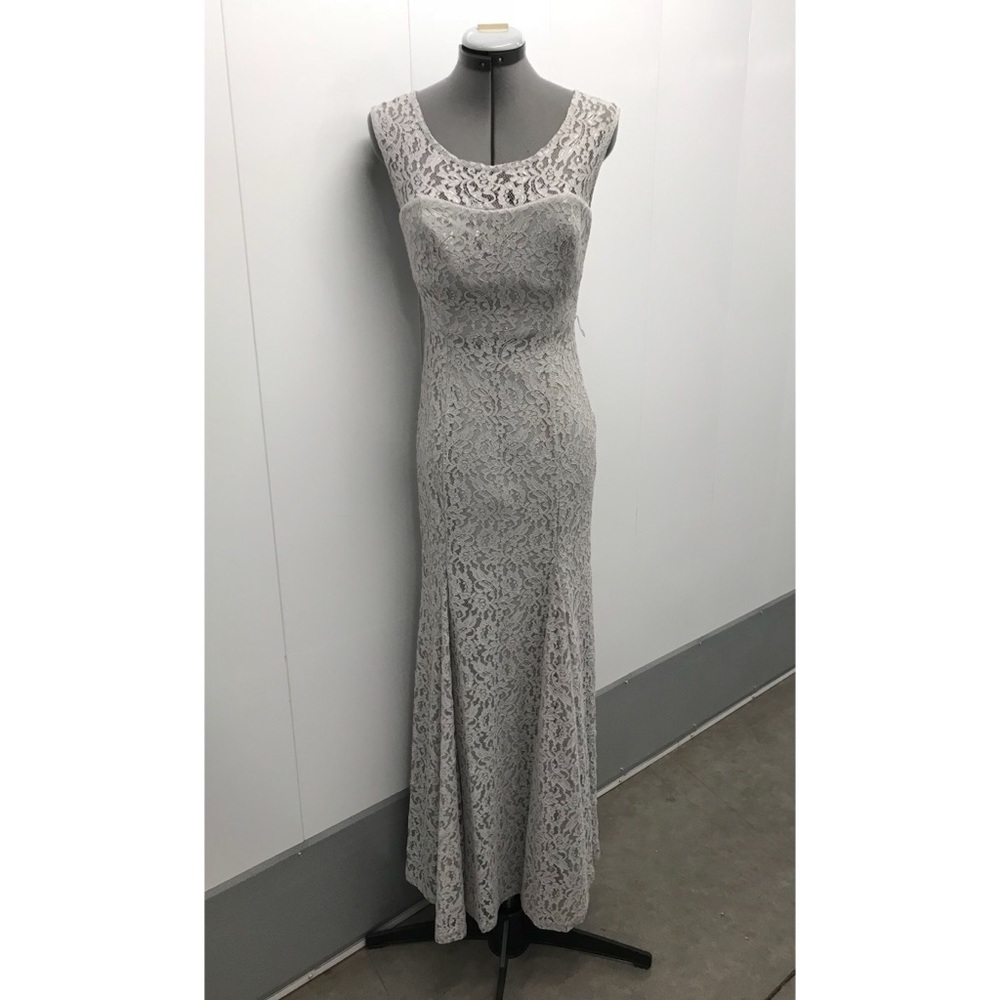 New Windsor long gray floral lace dress open back